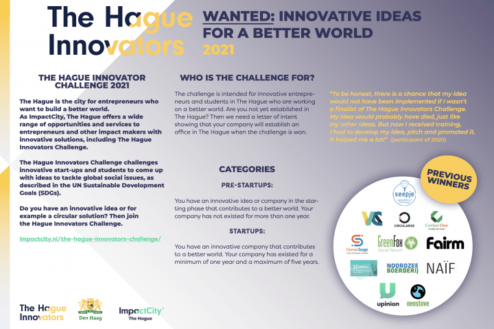 Municipality of The Hague Call: The Hague Innovators Challenge 2021 