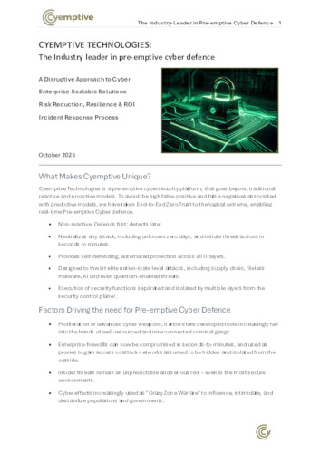 Cyemptive Technologies: Neutralizing AI- and Quantum-Powered Threats in Real Time
