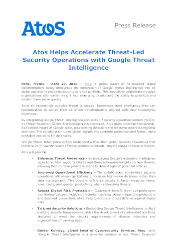 Atos Helps Accelerate Threat-Led Security Operations with Google Threat Intelligence